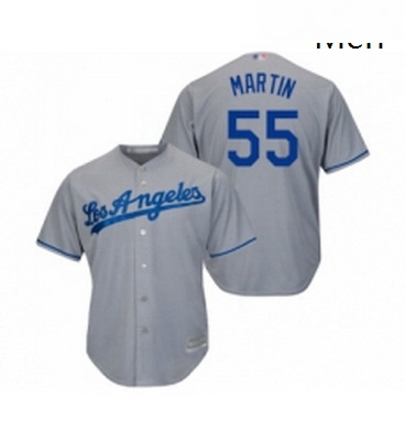 Mens Los Angeles Dodgers 55 Russell Martin Replica Grey Road Cool Base Baseball Jersey