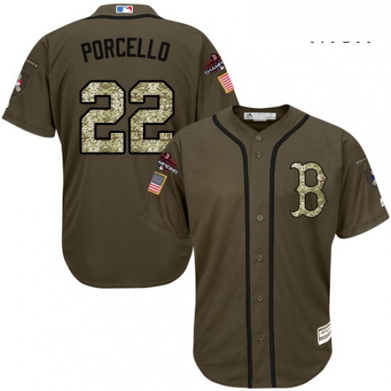 Mens Majestic Boston Red Sox 22 Rick Porcello Authentic Green Salute to Service 2018 World Series Ch