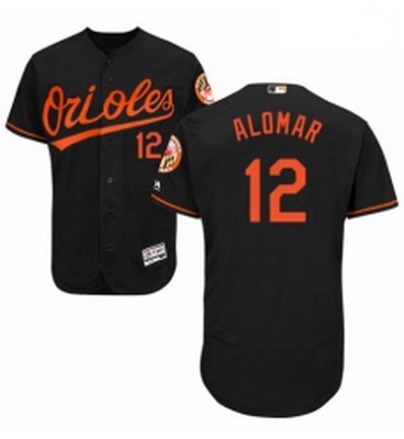 Mens Majestic Baltimore Orioles 12 Roberto Alomar Black Alternate Flex Base Authentic Collection MLB