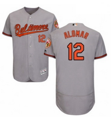 Mens Majestic Baltimore Orioles 12 Roberto Alomar Grey Road Flex Base Authentic Collection MLB Jerse