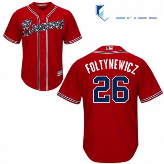 Mens Majestic Atlanta Braves 26 Mike Foltynewicz Replica Red Alternate Cool Base MLB Jersey