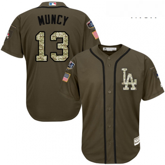 Mens Majestic Los Angeles Dodgers 13 Max Muncy Authentic Green Salute to Service 2018 World Series M