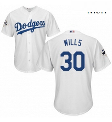 Mens Majestic Los Angeles Dodgers 30 Maury Wills Replica White Home 2017 World Series Bound Cool Bas