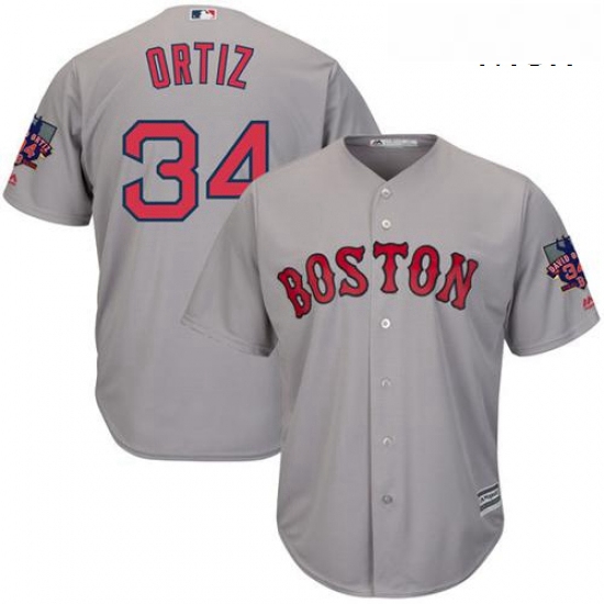 Mens Majestic Boston Red Sox 34 David Ortiz Replica Grey Road Retirement Patch Cool Base MLB Jersey