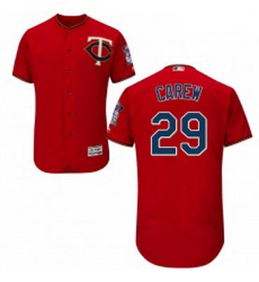 Mens Majestic Minnesota Twins 29 Rod Carew Authentic Scarlet Alternate Flex Base Authentic Collectio