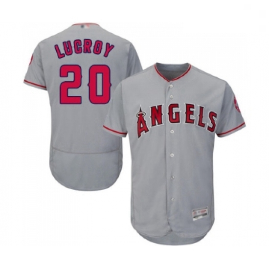 Mens Los Angeles Angels of Anaheim 20 Jonathan Lucroy Grey Road Flex Base Authentic Collection Baseb