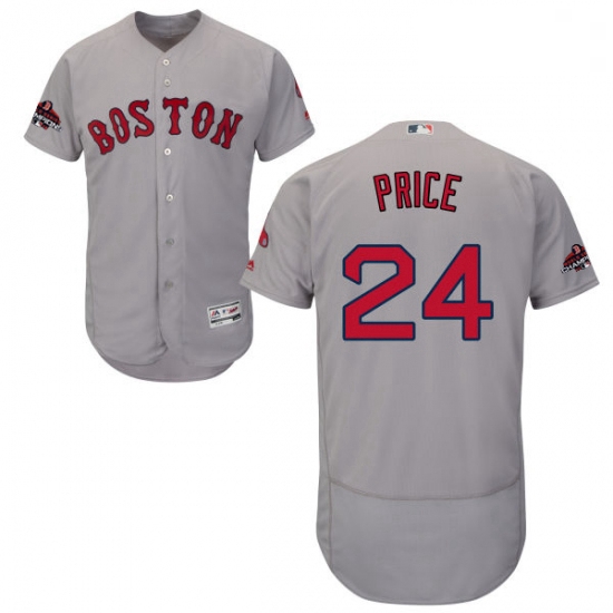 Mens Majestic Boston Red Sox 24 David Price Grey Road Flex Base Authentic Collection 2018 World Seri