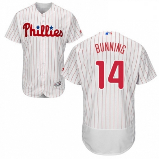 Mens Majestic Philadelphia Phillies 14 Jim Bunning White Home Flex Base Authentic Collection MLB Jer