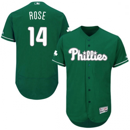 Mens Majestic Philadelphia Phillies 14 Pete Rose Green Celtic Flexbase Authentic Collection MLB Jers