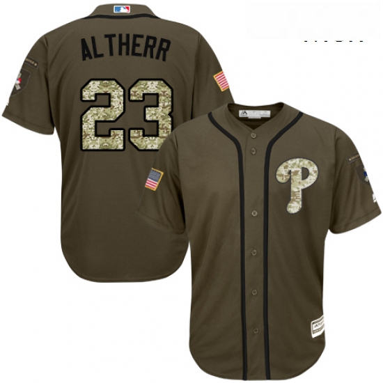 Mens Majestic Philadelphia Phillies 23 Aaron Altherr Authentic Green Salute to Service MLB Jersey