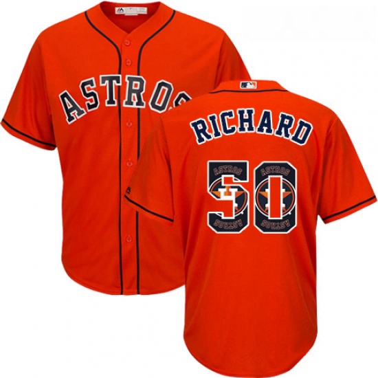 Mens Majestic Houston Astros 50 JR Richard Authentic Orange Team Logo Fashion Cool Base MLB Jersey