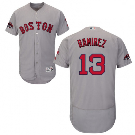 Mens Majestic Boston Red Sox 13 Hanley Ramirez Grey Road Flex Base Authentic Collection 2018 World S