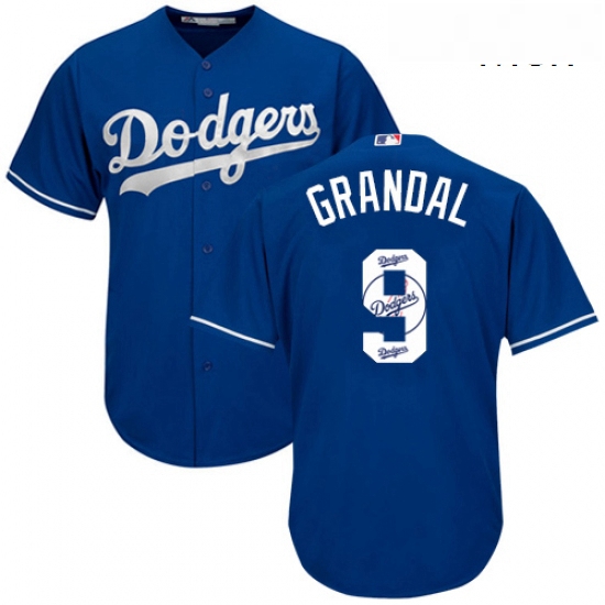 Mens Majestic Los Angeles Dodgers 9 Yasmani Grandal Authentic Royal Blue Team Logo Fashion Cool Base