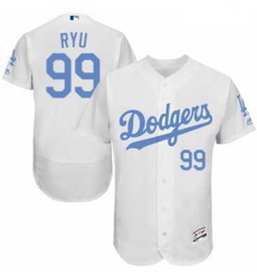 Mens Majestic Los Angeles Dodgers 99 Hyun Jin Ryu Authentic White 2016 Fathers Day Fashion Flex Base