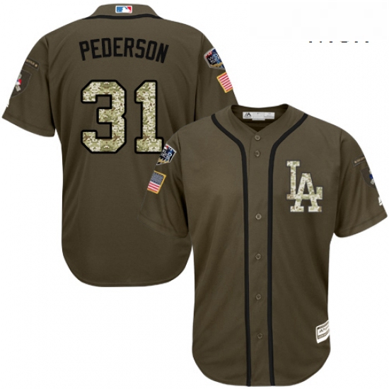 Mens Majestic Los Angeles Dodgers 31 Joc Pederson Authentic Green Salute to Service 2018 World Serie