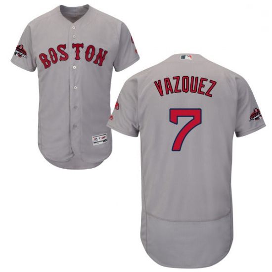 Mens Majestic Boston Red Sox 7 Christian Vazquez Grey Road Flex Base Authentic Collection 2018 World