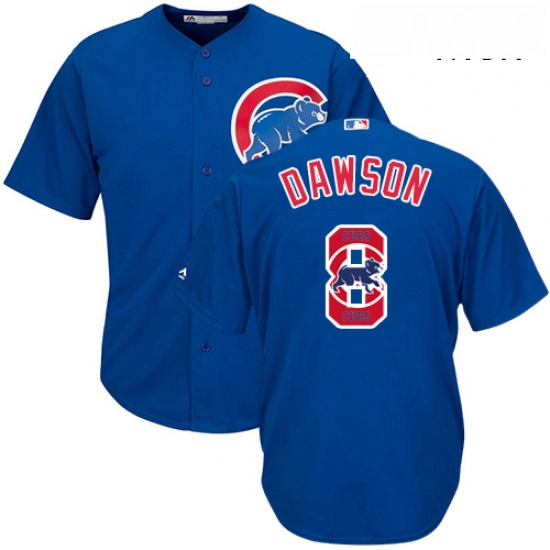 Mens Majestic Chicago Cubs 8 Andre Dawson Authentic Royal Blue Team Logo Fashion Cool Base MLB Jerse