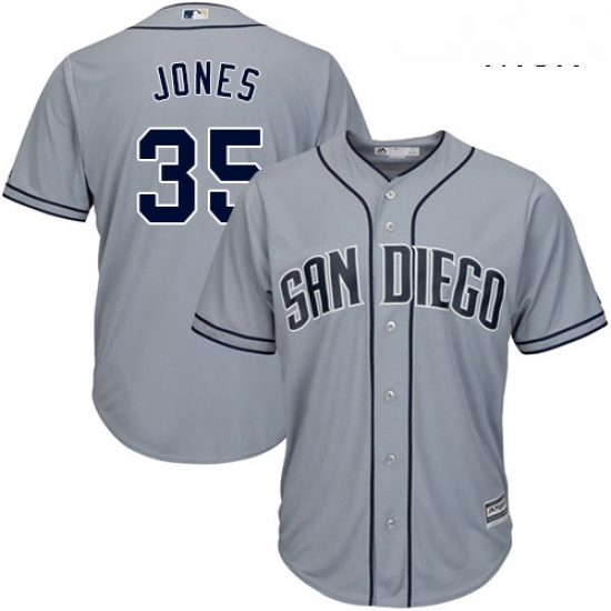 Mens Majestic San Diego Padres 35 Randy Jones Replica Grey Road Cool Base MLB Jersey