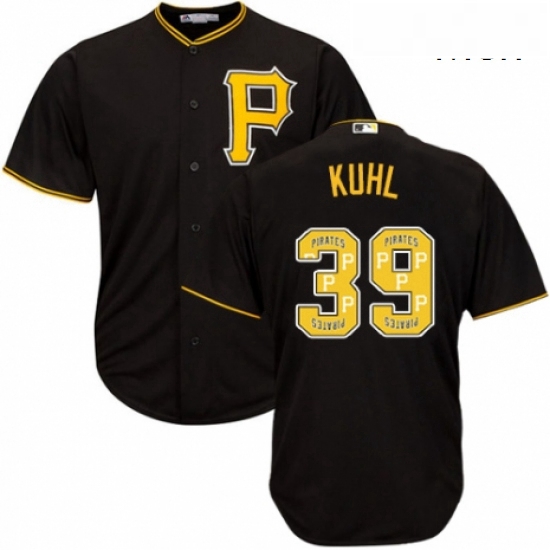 Mens Majestic Pittsburgh Pirates 39 Chad Kuhl Authentic Black Team Logo Fashion Cool Base MLB Jersey