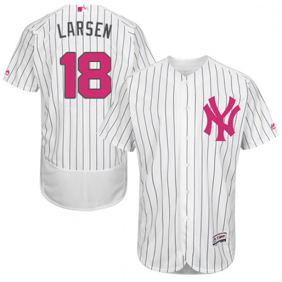 Mens Majestic New York Yankees 18 Don Larsen Authentic White 2016 Mothers Day Fashion Flex Base MLB 