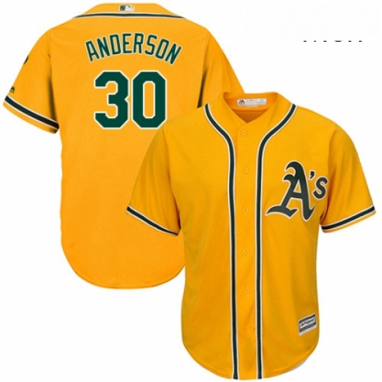 Mens Majestic Oakland Athletics 30 Brett Anderson Replica Gold Alternate 2 Cool Base MLB Jersey