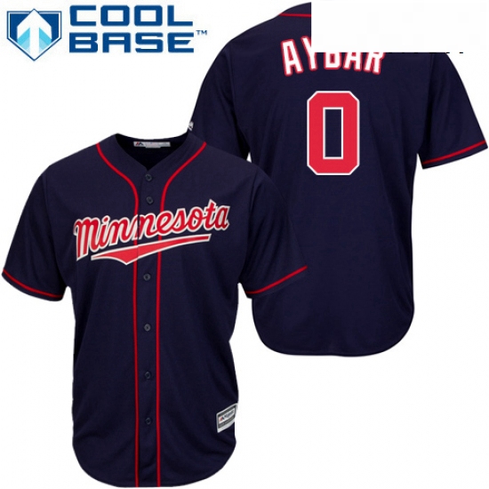 Mens Majestic Minnesota Twins 0 Erick Aybar Replica Navy Blue Alternate Road Cool Base MLB Jersey