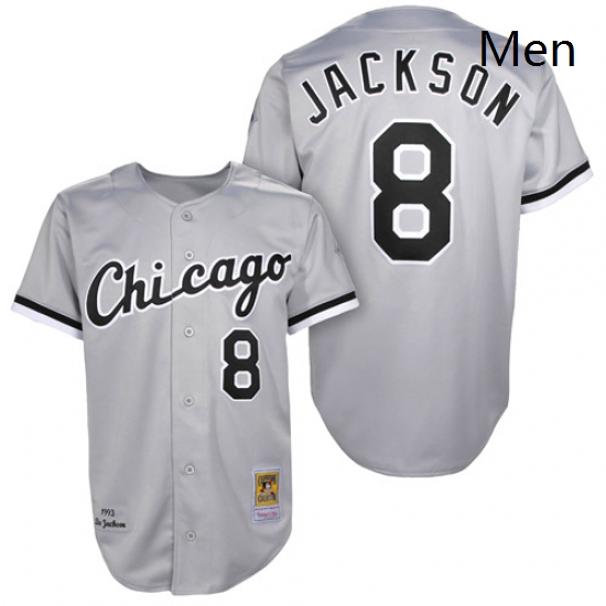 Mens Mitchell and Ness 1993 Chicago White Sox 8 Bo Jackson Authentic Grey Throwback MLB Jersey