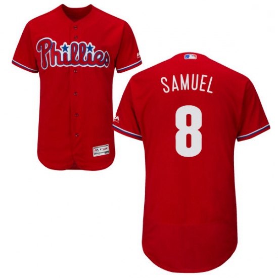 Mens Majestic Philadelphia Phillies 8 Juan Samuel Red Alternate Flex Base Authentic Collection MLB J