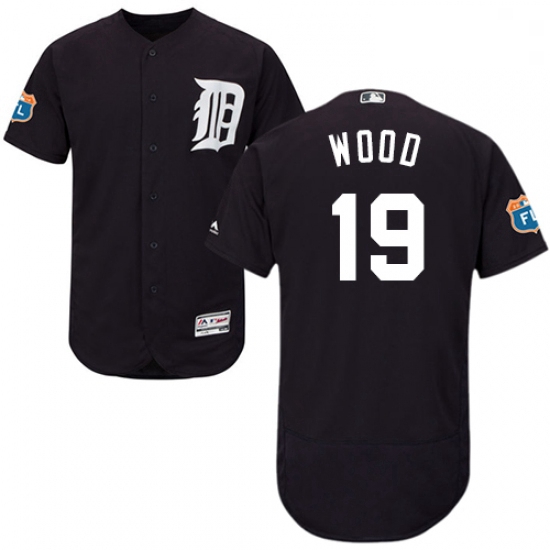 Mens Majestic Detroit Tigers 19 Travis Wood Navy Blue Alternate Flex Base Authentic Collection MLB J