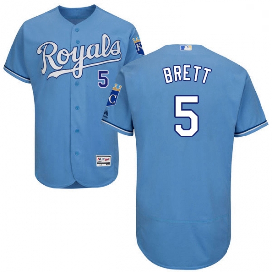 Mens Majestic Kansas City Royals 5 George Brett Light Blue Alternate Flex Base Collection 2018 World