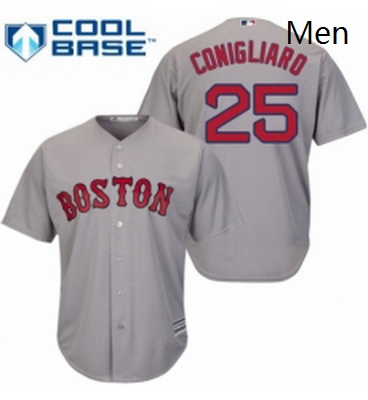 Mens Majestic Boston Red Sox 25 Tony Conigliaro Replica Grey Road Cool Base MLB Jersey