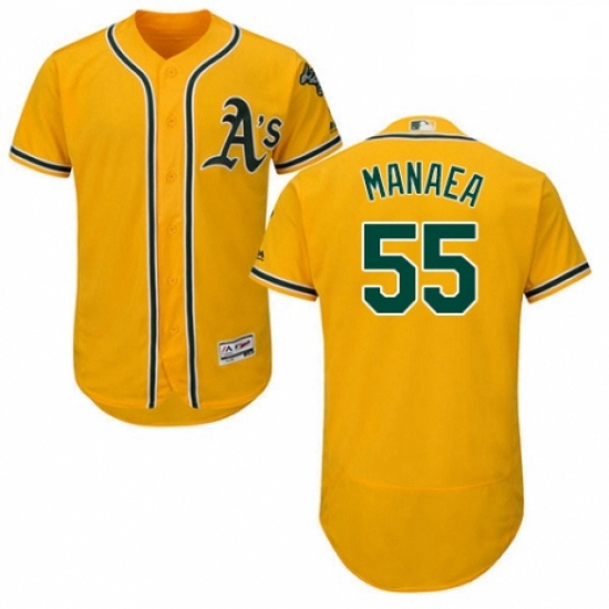 Mens Majestic Oakland Athletics 55 Sean Manaea Gold Alternate Flex Base Authentic Collection MLB Jer