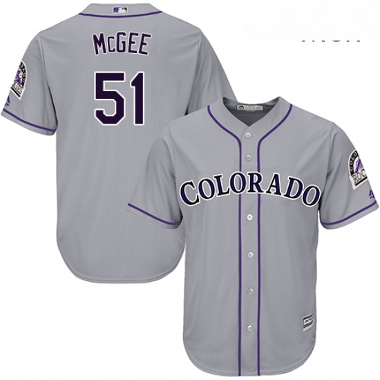 Mens Majestic Colorado Rockies 51 Jake McGee Replica Grey Road Cool Base MLB Jersey