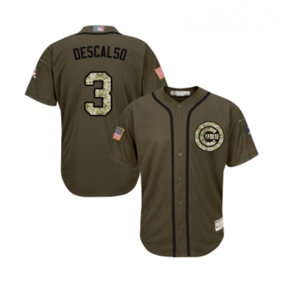 Youth Chicago Cubs 3 Daniel Descalso Authentic Green Salute to Service Baseball Jersey