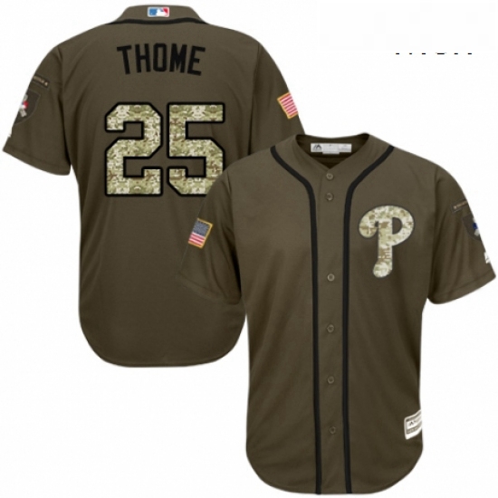 Mens Majestic Philadelphia Phillies 25 Jim Thome Authentic Green Salute to Service MLB Jersey