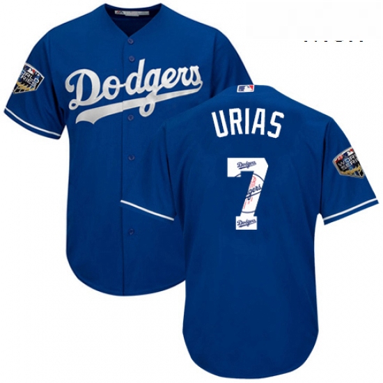 Mens Majestic Los Angeles Dodgers 7 Julio Urias Authentic Royal Blue Team Logo Fashion Cool Base 201