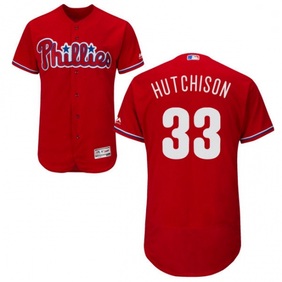 Mens Majestic Philadelphia Phillies 33 Drew Hutchison Red Alternate Flex Base Authentic Collection M