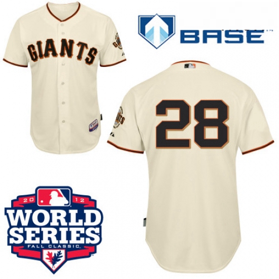 Mens Majestic San Francisco Giants 28 Buster Posey Replica Cream Cool Base 2012 World Series Patch M