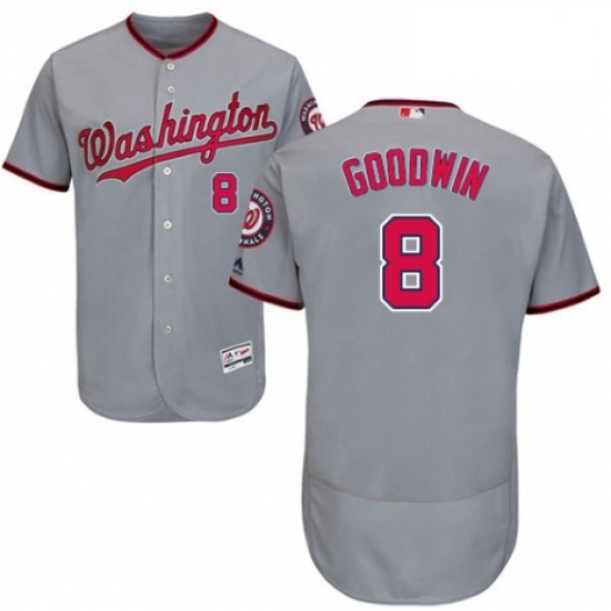 Mens Majestic Washington Nationals 8 Brian Goodwin Grey Road Flex Base Authentic Collection MLB Jers