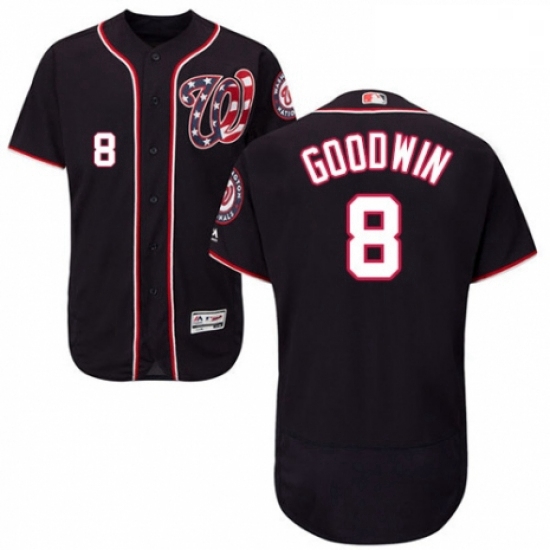 Mens Majestic Washington Nationals 8 Brian Goodwin Navy Blue Alternate Flex Base Authentic Collectio