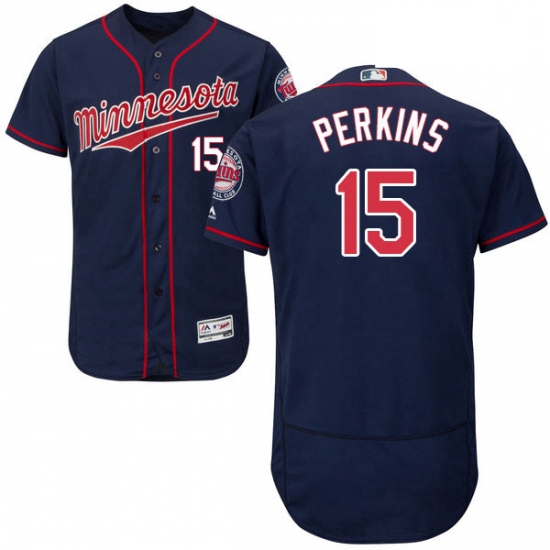 Mens Majestic Minnesota Twins 15 Glen Perkins Authentic Navy Blue Alternate Flex Base Authentic Coll