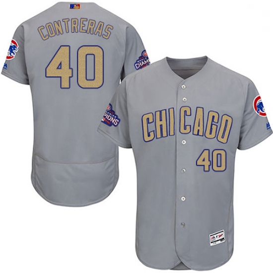 Mens Majestic Chicago Cubs 40 Willson Contreras Gray 2017 Gold Champion Flexbase Authentic Collectio