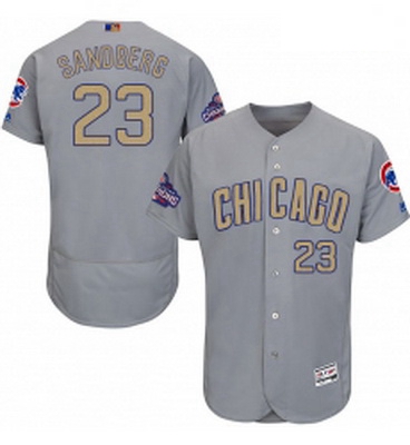 Mens Majestic Chicago Cubs 23 Ryne Sandberg Authentic Gray 2017 Gold Champion Flex Base MLB Jersey