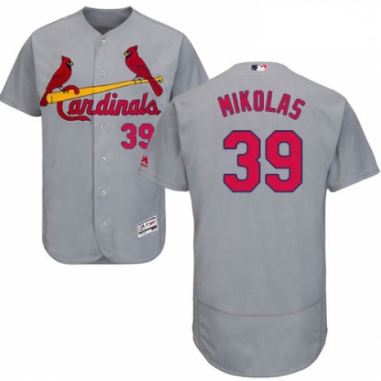 Mens Majestic St Louis Cardinals 39 Miles Mikolas Grey Road Flex Base Authentic Collection MLB Jerse