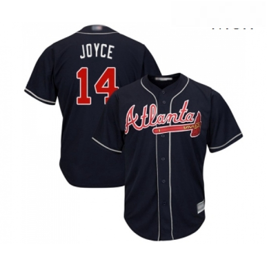 Mens Atlanta Braves 14 Matt Joyce Replica Blue Alternate Road Cool Base Baseball Jersey