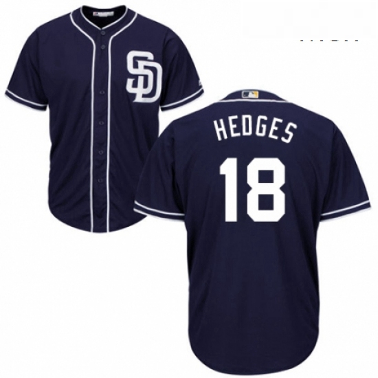 Mens Majestic San Diego Padres 18 Austin Hedges Replica Navy Blue Alternate 1 Cool Base MLB Jersey