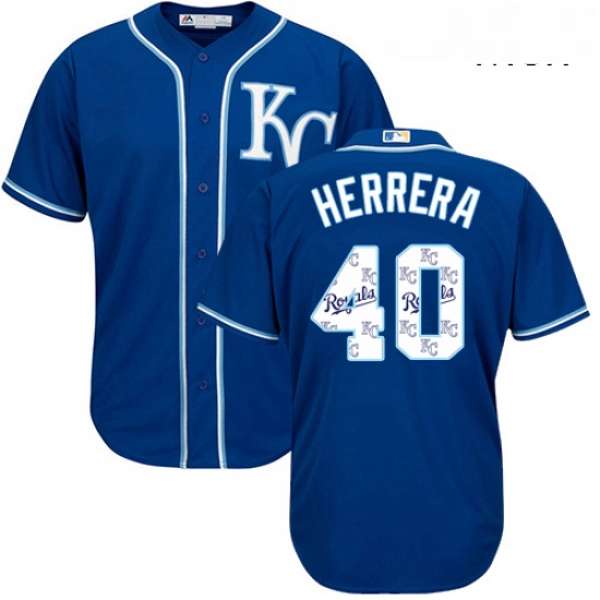 Mens Majestic Kansas City Royals 40 Kelvin Herrera Authentic Blue Team Logo Fashion Cool Base MLB Je