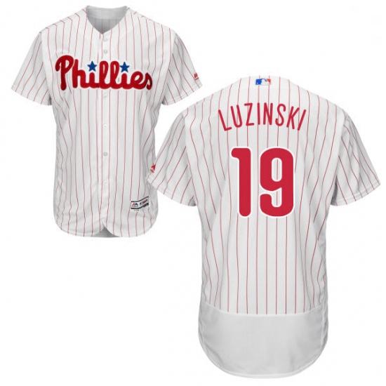 Mens Majestic Philadelphia Phillies 19 Greg Luzinski White Home Flex Base Authentic Collection MLB J