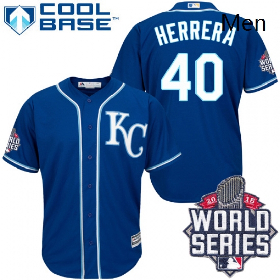 Mens Majestic Kansas City Royals 40 Kelvin Herrera Authentic Blue Alternate 2 Cool Base 2015 World S