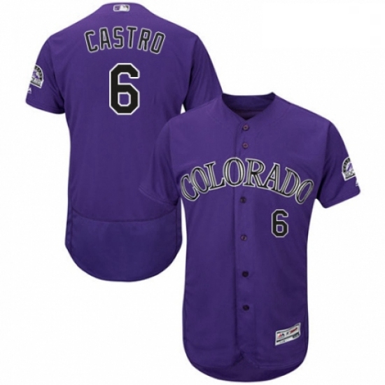 Mens Majestic Colorado Rockies 6 Daniel Castro Purple Alternate Flex Base Authentic Collection MLB J